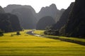 Landscape with mountains, rice fields and river Royalty Free Stock Photo