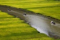 Landscape with mountains, rice fields and river Royalty Free Stock Photo