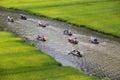 Landscape with mountains, rice fields and river Royalty Free Stock Photo