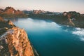 Landscape mountains and sea fjord sunset scenery in Norway Royalty Free Stock Photo