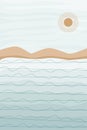 Landscape with mountains, sea, sun, lines. Landscape background in banner style. Geometric pattern with a wavy shape. Abstract Royalty Free Stock Photo