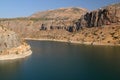 Landscape with mountains and smooth surface of Euphrates River near Nissibi Bridge inTurkey