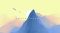 Landscape With Mountains And Sun. Sunrise. Mountainous Terrain. Abstract Background. Vector Illustration