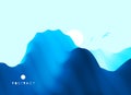 Landscape with mountains and sun. Sunrise. Mountainous terrain. Abstract background. Vector illustration Royalty Free Stock Photo