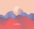 Landscape with mountains and sun. Sunrise. Mountainous terrain. Abstract background. Vector illustration Royalty Free Stock Photo