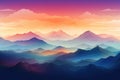 Landscape with mountains and sunset. Vector illustration. Eps 10, Enchanting mountain range with vibrant color gradient peaks, AI