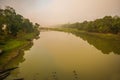 Landscape of mountains, tree and fog in the Sunrise time at Kaziranga national park, Assam, India.