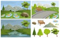 Landscape with a Mountains and Trees. Nature as a background. Park elements for landscape. Hand drawn Cartoon nature. Paysage Royalty Free Stock Photo