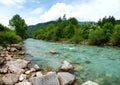 Landscape with mountains trees and rapids of river Salza in front Royalty Free Stock Photo