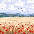 Landscape with Mountains, Wheat Field and Red Poppies