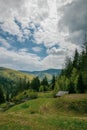 Landscape in the mountains of Yaremche, Carpathians, Ukraine. Mountain sky clouds. Beautiful alpine landscape. Nature landscape. G Royalty Free Stock Photo