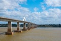 Landscape of Mukdahan Thai-Laos Friendship Bridge II viewpoint at Mekong river in cloudy blue sky background at Mukdahan province Royalty Free Stock Photo