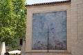 Landscape of mural outside of Theater Museum of Salvador Dali in Figueres Catalonia