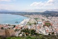 Landscape of Nafplio city with harbour, stadium and the ancient stone walls of the Fortress of Palamidi in Naflplio, Greece