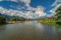 Landscape and nam song river in Vang vieng, Laos. Royalty Free Stock Photo