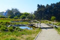 Landscape, nature, garden, spring, summer, lake, wooden bridge