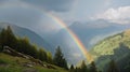 Landscape nature mountan in Alps with rainbow Royalty Free Stock Photo