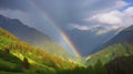 Landscape nature mountan in Alps with rainbow Royalty Free Stock Photo