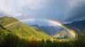 Landscape nature mountan in Alps with rainbow Royalty Free Stock Photo