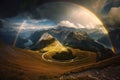 Landscape nature mountan in Alps with rainbow Generative AI Royalty Free Stock Photo