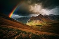 Landscape nature mountan in Alps with rainbow Generative AI Royalty Free Stock Photo