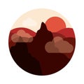 Landscape nature peaks mountain clouds sun flat style icon