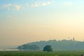 Landscape - nature scene of Big tree on the lake at u bein bridge with sunrise. This place is famous landmark in Mandalay, Burma Royalty Free Stock Photo