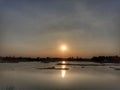 Landscape nature scenery sunset in our village lake .