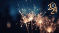 Welcoming 2024 - New Year\'s Eve Party Sparklers on Dark Blue Night Sky Royalty Free Stock Photo