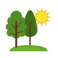 Landscape nature trees grass and sun cartoon flat icon style Royalty Free Stock Photo