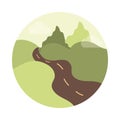 Landscape nature valley road mountains flat style icon