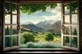 Landscape nature view background. view from window Generative AI Royalty Free Stock Photo