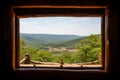 landscape nature view background. view from window at a wonderful landscape nature view. Neural network AI generated Royalty Free Stock Photo