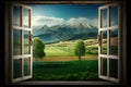 Landscape nature view background view from window. ai generative Royalty Free Stock Photo