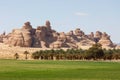Landscape near Al Ula, Saudi Arabia with date palms Royalty Free Stock Photo