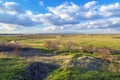 Landscape near the river, the beautiful sky white clouds Royalty Free Stock Photo