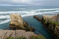 Landscape New Zealand - Muriwai Beach with nesting gannets in the colony on the rocky coast, Nortern Island of New Zealand