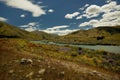 Landscape New Zealand - South Island - landscape near Southern Alps, blue sky with clouds Royalty Free Stock Photo