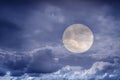 The mystical full Moon in the clouds