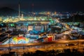 Landscape night scene of oil refinery plant Royalty Free Stock Photo