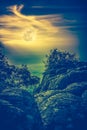 Landscape of night sky with full moon, serenity nature backgrou Royalty Free Stock Photo