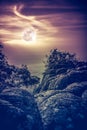 Landscape of night sky with full moon, serenity nature backgrou Royalty Free Stock Photo