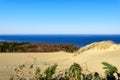 Landscape of nordic dunes, hills, pine branches and Baltic sea at Curonian spit, Nida, Klaipeda, Lithuania. White sand