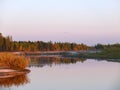 The landscape of the Northern nature. Autumn forest on the river