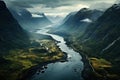 Landscape of Norway. Valley in the mountains with a river. Generative AI Art. Beautiful view Royalty Free Stock Photo