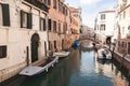 The landscape is not a tourist, atmospheric place in Italy. Boats, canal, bridge, small living island in Venice
