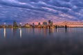 Landscape of the Ohio River surrounded by Louisville during the sunset in Kentucky Royalty Free Stock Photo