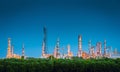 Landscape of Oil and Gas Refinery Manufacturing Plant., Petrochemical or Chemical Distillation Process Buildings., Factory of Royalty Free Stock Photo