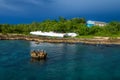 Landscape with old broken boat on sea coast, Saona Royalty Free Stock Photo