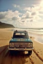 Landscape with an old car in a beautiful beach in brazil Generative AI Illustration Royalty Free Stock Photo